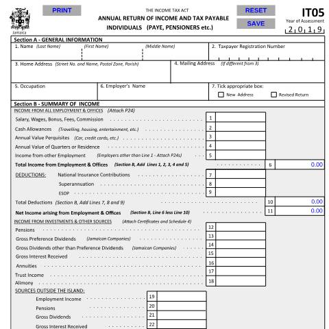 Document preview: IT05 2019 fillable Feb 14 2020 — Reference, Jamaica (CERFA n°IT05+2019+fillable+Feb-14-2020)