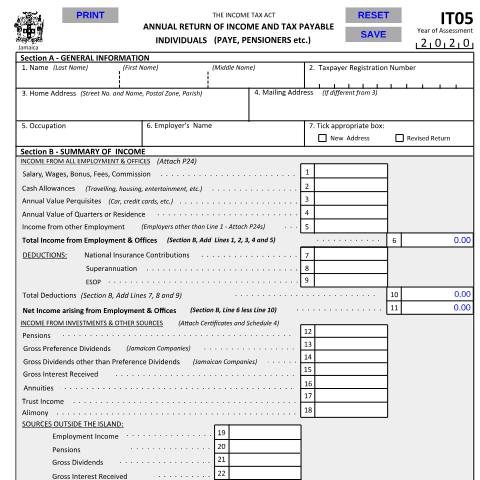 Document preview: IT05 2020 — Document, Jamaica (CERFA n°IT05+2020)