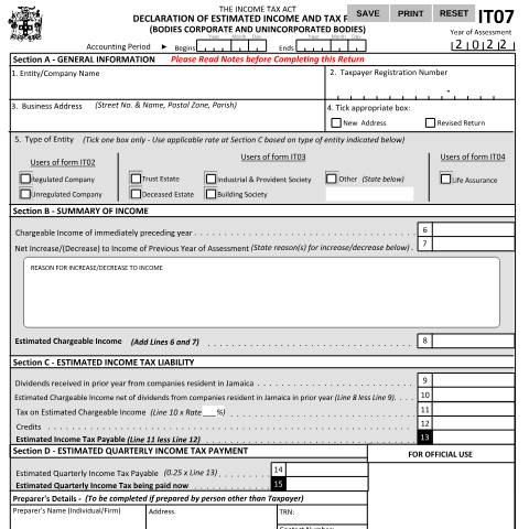 Document preview: IT07 2022 — Document, Jamaica (CERFA n°IT07_2022)