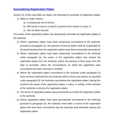 Document preview: Surrendering Licence Plates — Document, Jamaica (CERFA n°Surrendering_Licence_Plates_062025)