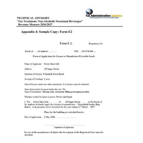 Document preview: Appendix 4 - Sample Copy - Form E2 — Form, Jamaica (CERFA n°Appendix+4+-+Sample+Copy+-+Form+E2)