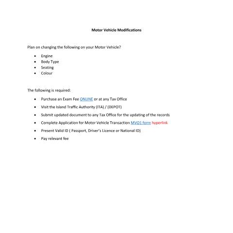 Document preview: Motor Vehicle Modificatio — Document, Jamaica (CERFA n°motor_vehicle_Modifications_062020e)