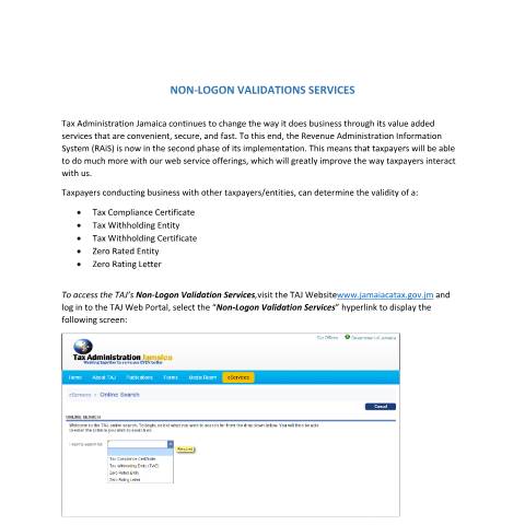 Document preview: Access Non-Logon Validation Services — Document, Jamaica (CERFA n°eServices+-+Non-Logon+Validation+Services)