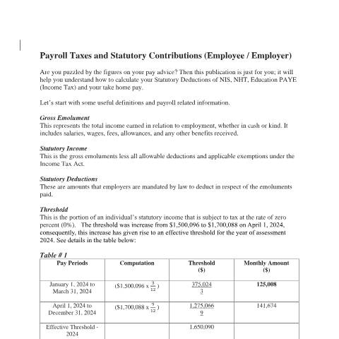 Document preview: Payroll Taxes and Contribution Rates - (Employee/Employer) — Reference, Jamaica (CERFA n°Pay+Roll+Taxes+and+Contribution+Rates-Employer+and+Employees_Dec2025)