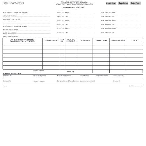 Document preview: Form1 Stamping Requisition — Document, Jamaica (CERFA n°form1_stamping_requisition_06122016)
