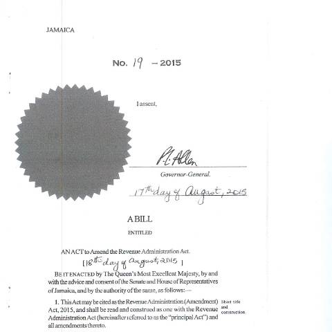 Document preview: Revenue Administration (Amendment) Act 2015 — Act / Law, Jamaica (CERFA n°Revenue+Administration+Amdnt+Act+2015)