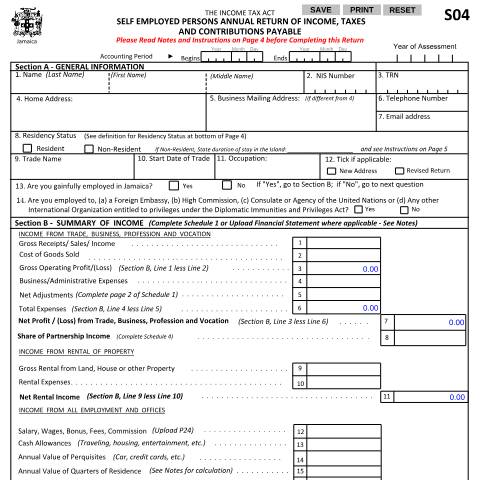 Document preview: S04 Return for 2021 with Schedules fillable 03152022 — Form, Jamaica (CERFA n°S04_Return_for_2021_with_Schedules_fillable_03152022)