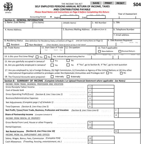Document preview: S04 Return with Schedules June 2024 efillable 052025 — Form, Jamaica (CERFA n°S04_Return_with_Schedules_June_2024_efillable_052025)