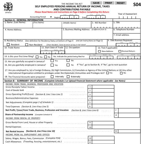 Document preview: S04 Return with Schedules Current Form 2022 — Form, Jamaica (CERFA n°S04_Return_with_Schedules_Current_Form_2022)