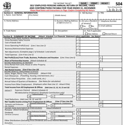 Document preview: S04 with Schedules 2020 revised — Form, Jamaica (CERFA n°S04_with_Schedules_2020-revised)