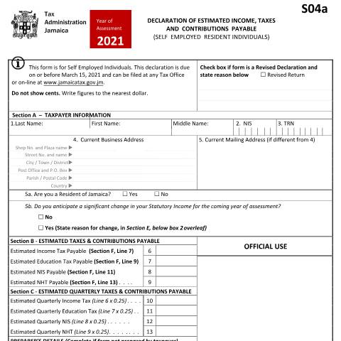 Document preview: S04a 2021 blank 20012021 — Reference, Jamaica (CERFA n°S04a_2021-blank-20012021)