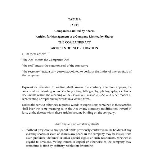 Document preview: Table A with 2017 and 2021 Amendments — Reference, Jamaica (CERFA n°Table_A_with_2017_and_2021_Amendments_(updated))
