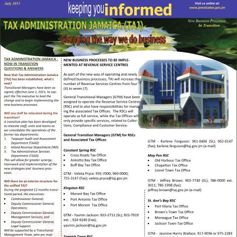 Document preview: Tax Administration Jamaica - Keeping You Informed - July 2011 — Document, Jamaica (CERFA n°july2011)