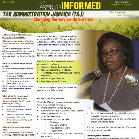 Document preview: Tax Administration Jamaica - Keeping You Informed - May 2011 — Document, Jamaica (CERFA n°may2011)