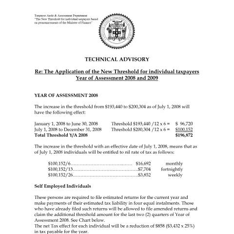 Document preview: 2008.IROC.IT - New threshold for individuals 2008 &amp; 2009 — Document, Jamaica (CERFA n°2008.iroc.it-new+threshold+for+individuals+2008+_2009)
