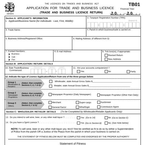 Document preview: TB01 — Document, Jamaica (CERFA n°tb01)