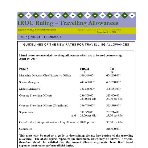 Document preview: 2007.IROC.IT - Guidelines of the New Rates for Travelling Allowances — Guide, Jamaica (CERFA n°2007.iroc.it+-+guidelines+of+the+new+rates+for+travelling+allowances)