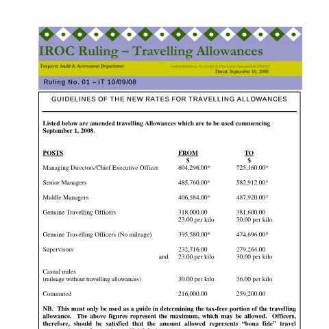 Document preview: 2008.IROC.IT - Travelling Allowances — Document, Jamaica (CERFA n°2008.iroc.it+-+travelling+allowances)