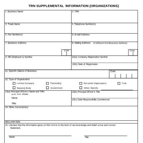 Document preview: TRN SUPPLEMENTAL INFORMATION (Organizations) — Publication, Jamaica (CERFA n°supp_info_organ)