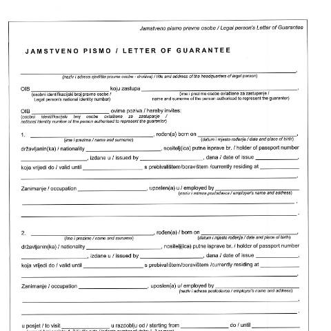 Document preview: Jamstveno pismo pravne osobe — MUP (interieur), Hrvatska (CERFA n°Jamstveno pismo pravne osobe)