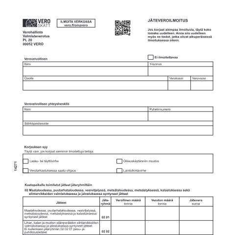 Document preview: Jäteveroilmoitus (1427) — Jäteveroilmoitus (1427), Suomi (CERFA n°Vero 1427)