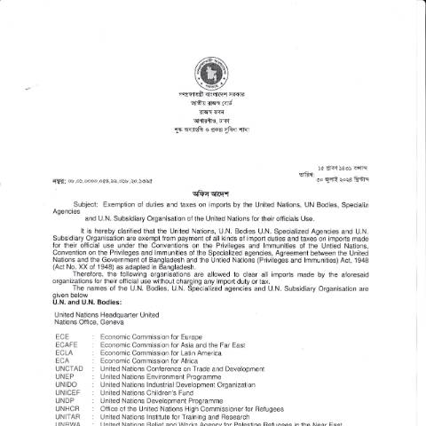 Document preview: unops1 — customs, বাংলাদেশ (CERFA n°unops1)