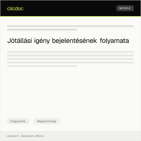 Document preview: Jótállási igény bejelentése — Fogyasztás, Magyarország