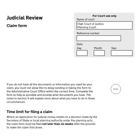 Document preview: Make a judicial review claim: Form N461PC — HM Courts & Tribunals Service, United Kingdom