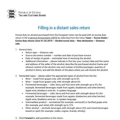 Document preview: Filling in the distance sale return — private-client, Eesti (CERFA n°KAUGMYYGI DEKLARATSIOONI TAITMINE EN)