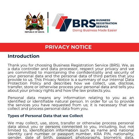 Document preview: BRS Privacy Notice — Document, Kenya (CERFA n°BRS-Privacy-Notice)