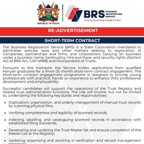 Document preview: Final Re-advertisement-Short Term Contract — Act / Law, Kenya (CERFA n°Final-Re-advertisement-Short-Term-Contract)