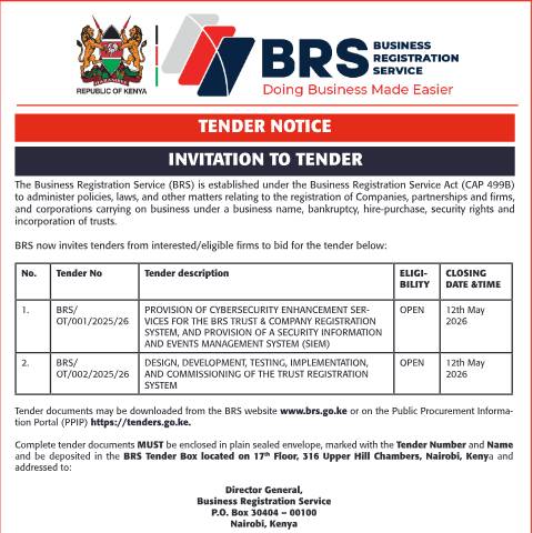 Document preview: BRS–TENDER-NOTICE — Document, Kenya (CERFA n°BRS-TENDER-NOTICE)