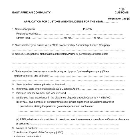 Document preview: Form C20 — Form, Kenya (CERFA n°Form C20)