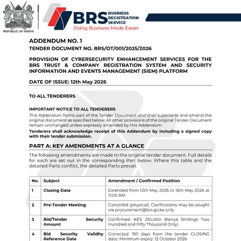 Document preview: BRS_Addendum1 FOR CYBER SECURITY — Document, Kenya (CERFA n°BRS_Addendum1-FOR-CYBER-SECURITY)