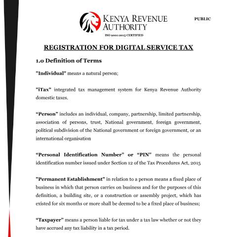 Document preview: Digital Service Tax — Guide, Kenya (CERFA n°USERGUIDE---DST-NON-RESIDENT-REGISTRATION-REVIEWED-FINAL-18.12.2020-1)