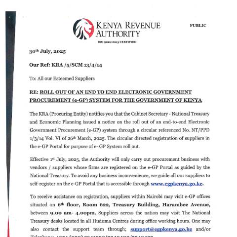 Document preview: Roll Out of Electronic Government Procurement (e-GP) System for the Government of Kenya — Document, Kenya (CERFA n°E-GP-SYSTEM-ROLLOUT)