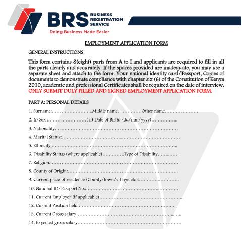 Document preview: BRS-FORM-APPLICATION — Form, Kenya (CERFA n°BRS-FORM-APPLICATION)