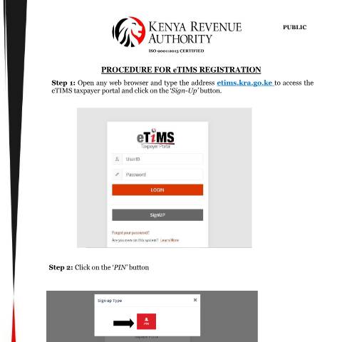Document preview: Procedure for eTIMS Registration — Guide, Kenya (CERFA n°User-Guide-for-eTIMS-Registration)