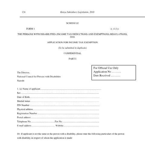 Document preview: exemption application form — Form, Kenya (CERFA n°exemption-application-form)