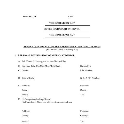 Document preview: f23a — Document, Kenya (CERFA n°f23a)