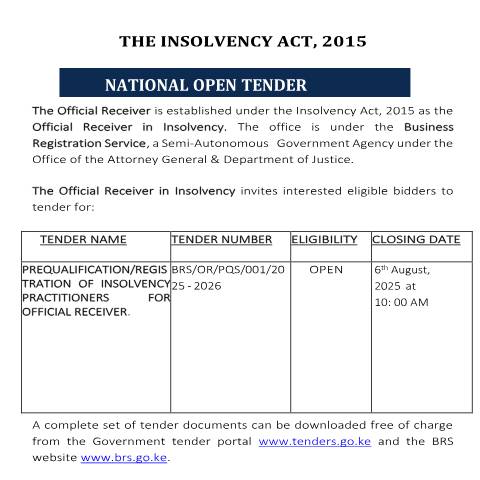 Document preview: INSOLVENCY PRACTITIONERS TENDER NOTICE 2025 2026 — Act / Law, Kenya (CERFA n°INSOLVENCY-PRACTITIONERS-TENDER-NOTICE-2025-2026)