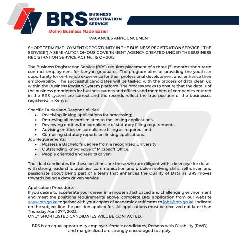 Document preview: job_advert — Document, Kenya (CERFA n°job_advert)