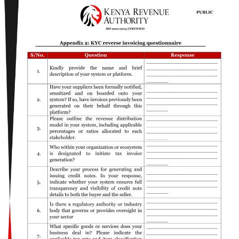 Document preview: KYC Reverse Invoicing Questionnaire 2026 — Form, Kenya (CERFA n°KYC-Reverse-Invoicing-Questionnaire-2026)