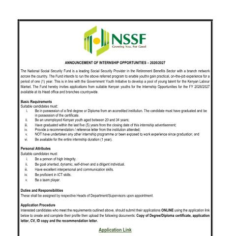Document preview: INTERNSHIP ADVERT – 2026-2027-PDF — Publication, Kenya (CERFA n°INTERNSHIP-ADVERT-2026-2027-PDF)