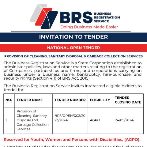 Document preview: National Open Tender_Provision of Cleaning, sanitary disposal & Garbage Collection services -1 — Document, Kenya (CERFA n°National-Open-Tender_Provision-of-Cleaning-sanitary-disposal-Garbage-Collection-services-1)