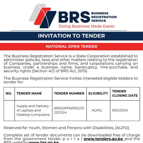 Document preview: National Open Tender_Supply & Delivery of Laptops and Desktop Computers — Document, Kenya (CERFA n°National-Open-Tender_Supply-Delivery-of-Laptops-and-Desktop-Computers)