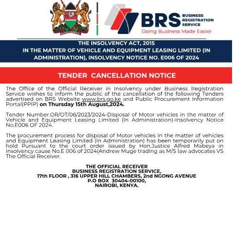 Document preview: Tender Cancellation Notice_OR — Document, Kenya (CERFA n°Tender-Cancellation-Notice_OR)