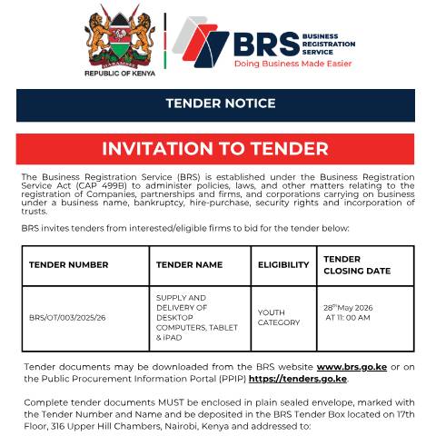 Document preview: Tender Notice Computers_MAY — Document, Kenya (CERFA n°Tender-Notice-Computers_MAY)