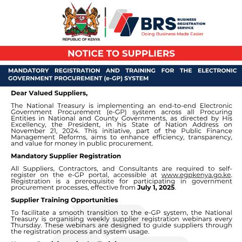 Document preview: Notice to suppliers — Document, Kenya (CERFA n°Notice-to-suppliers)