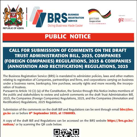 Document preview: PUBLIC NOTICE_TRUST ADMINISTRATION BILL & REGULATIONS 2025 — Regulation / Order, Kenya (CERFA n°PUBLIC-NOTICE_TRUST-ADMINISTRATION-BILL-REGULATIONS-2025)